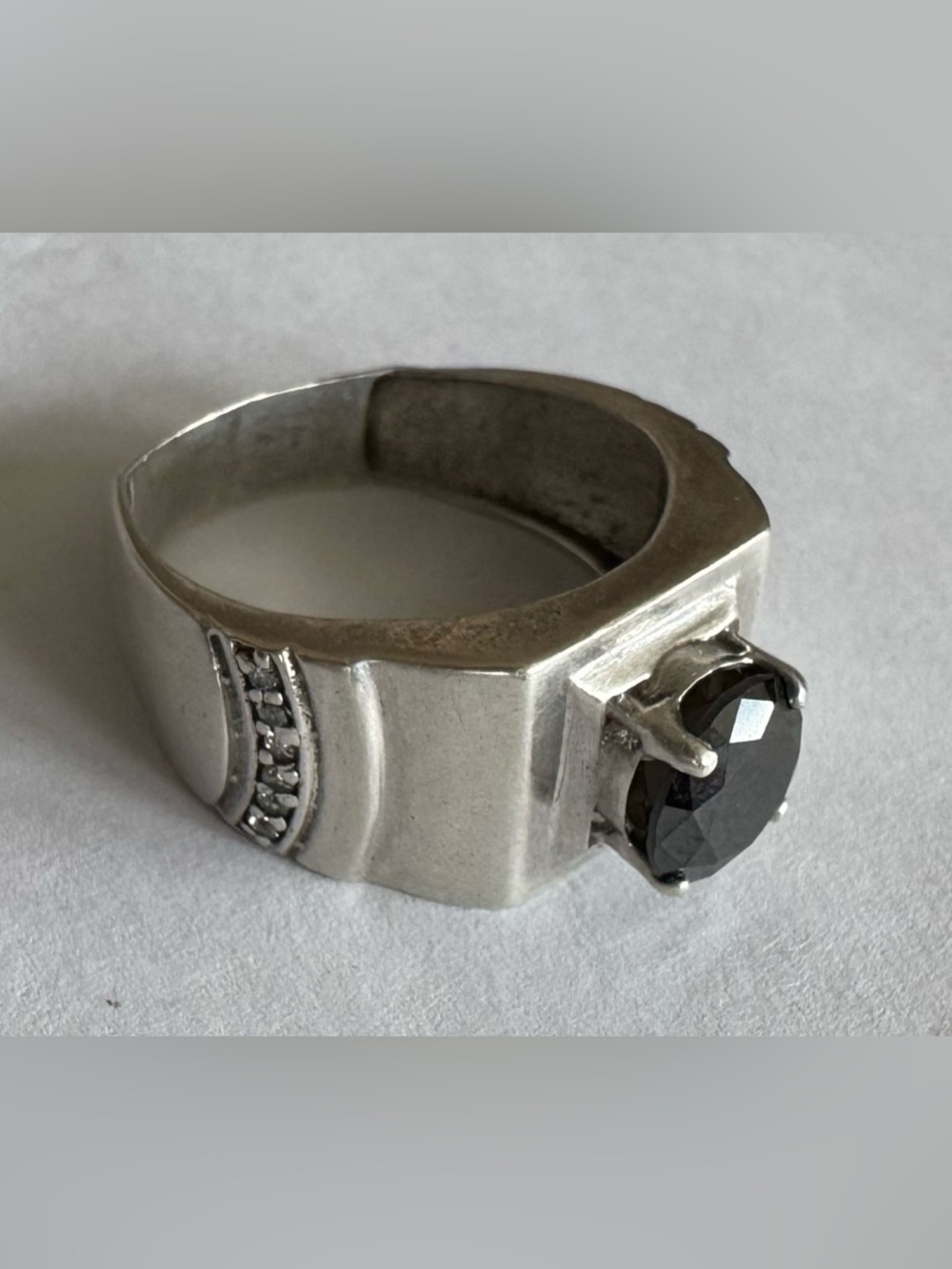 Sterling Silver with Lab Crested Black Diamond and Zirconia Accents Sz 9